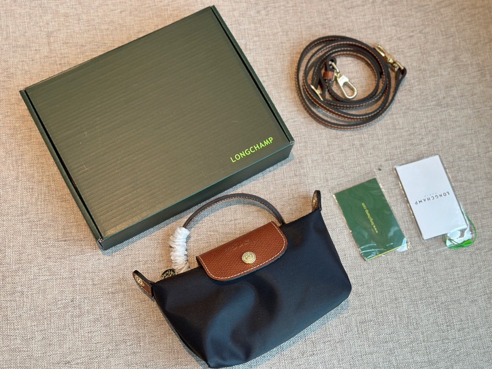 NWT Longchamp Le Pliage Mini Handbag Pouch Black Canvas Crossbody XS - Picture 1 of 10